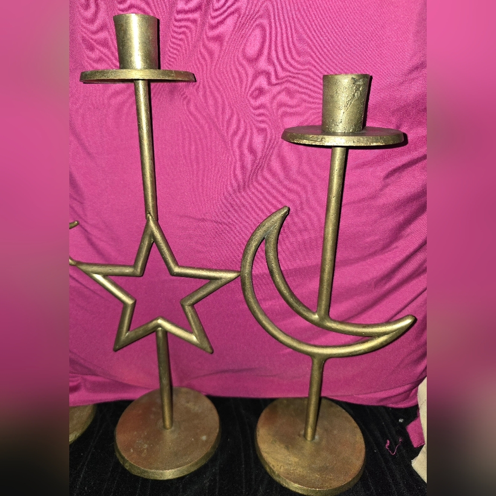 Vintage Wrough Iron Sun, Moon, and Star Celestial Candle Holders - Picture 2 of 10
